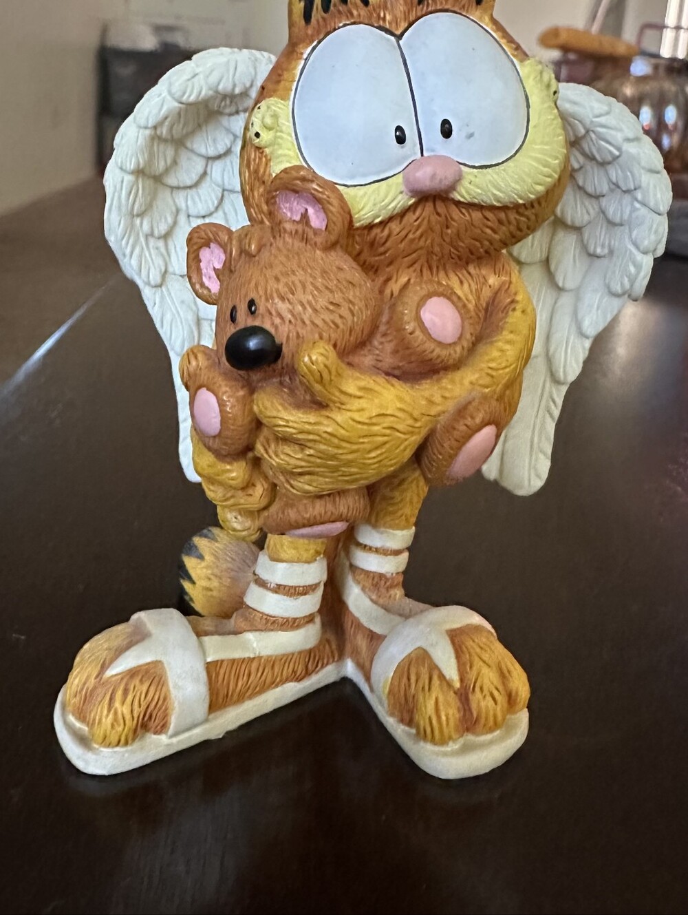 Garfield-Style Orange Angel Figurine with Teddy - Decorative Pet Bird Category